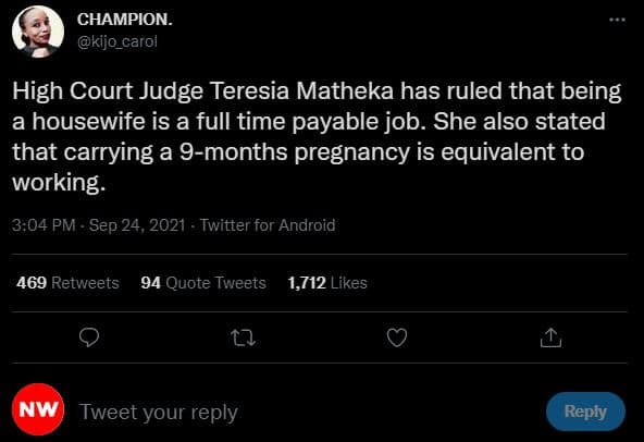 Champion. kijo_carol high court judge teresia matheka has ruled that being a hou