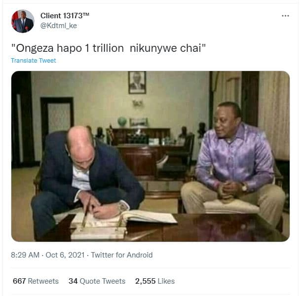 Client 13173tm kdtml_ke ongeza hapo 1 trillion nikunywe chai translate tweet 8.2