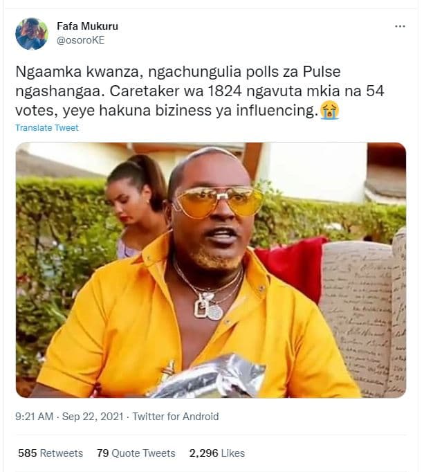 Fafa mukuru osoroke ngaamka kwanza, ngachungulia polls za pulse ngashangaa. care
