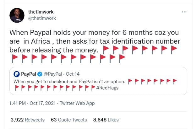 Thetimwork thetimwork when paypal holds your money for 6 months coz you are in a