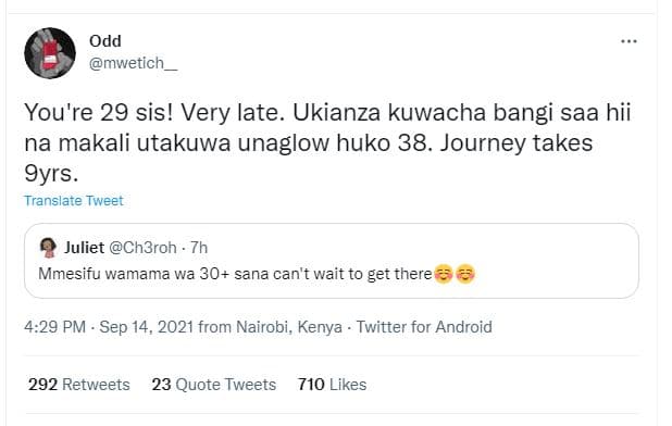 Odd mwetich you're 29 sis! very late. ukianza kuwacha bangi saa hii na makali ut