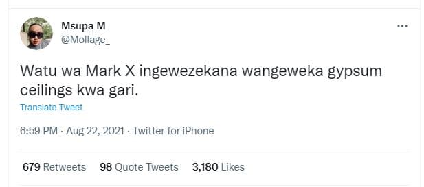 Msupa m mollage watu wa mark x ingewezekana wangeweka gypsum ceilings kwa gari.