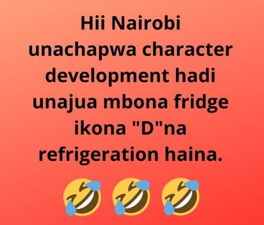 Hii nairobi unachapwa character development hadi unajua mbona fridge ikona dna r