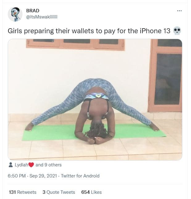 Brad itsmswakiiiiiii girls preparing their wallets to pay for the iphone 13 lydi