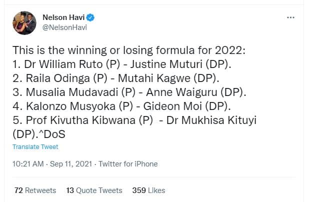 Nelson havi nelsonhavi this is the winning or losing formula for dr william ruto