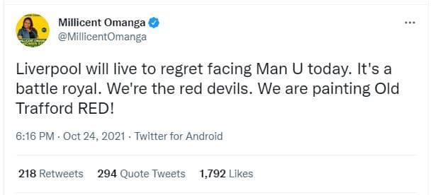 Millicent omanga millicentomanga liverpool will live to regret facing man u toda