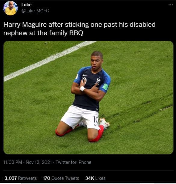 Luke luke_mcfc harry maguire after sticking one past his disabled nephew at the