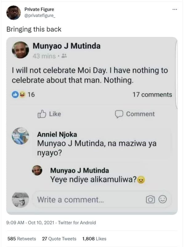 Private figure privatefigure bringing this back munyao j mutinda 43 mins will no