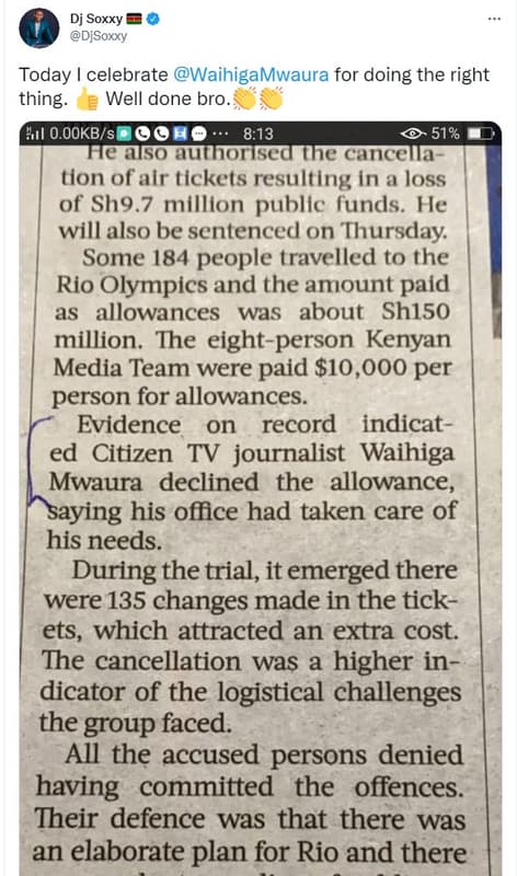 Dj soxxy djsoxxy today celebrate waihigamwaura for doing the right thing. well d