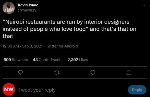 Kevin isaac nyawizzy nairobi restaurants are run by interior designers instead o