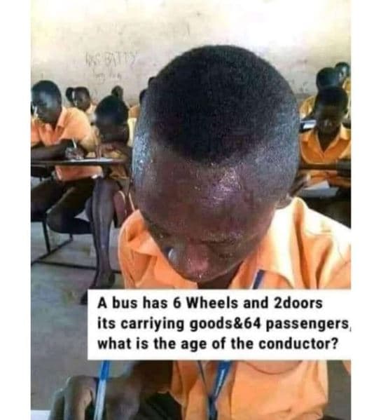 A bus has 6 wheels and 2doors its carriying goods864 passengers what is the age