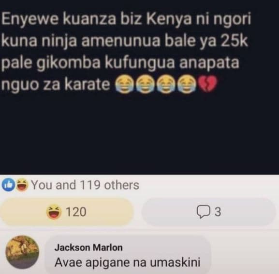 Enyewe kuanza biz kenya ni ngori kuna ninja amenunua bale ya 25k pale gikomba ku