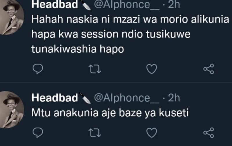 Headbad alphonce 2h hahah naskia ni mzazi wa morio alikunia hapa kwa session ndi