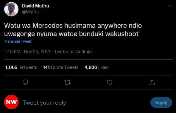 David matiru matiru_ watu wa mercedes husimama anywhere ndio uwagonge nyuma wato