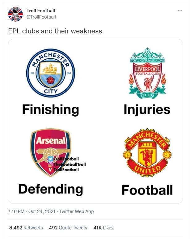 Troll football trollfootball epl clubs and their weakness j8 oulnemacaloni liver