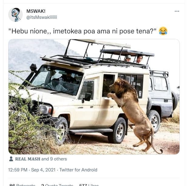 Mswak! itsmswakiiiiiii hebu nione, imetokea poa ama ni pose tena? real mash and