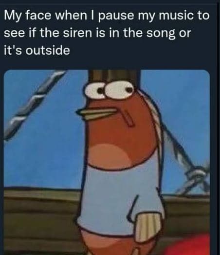 My face when pause my music to see if the siren is in the song or it 's outside