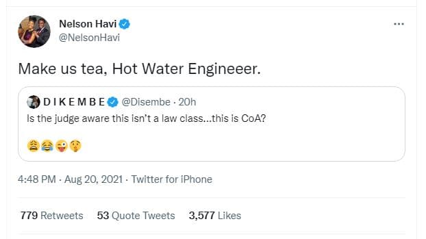 Nelson havi nelsonhavi make us tea, hot water engineeer . dikembe disembe 20h is