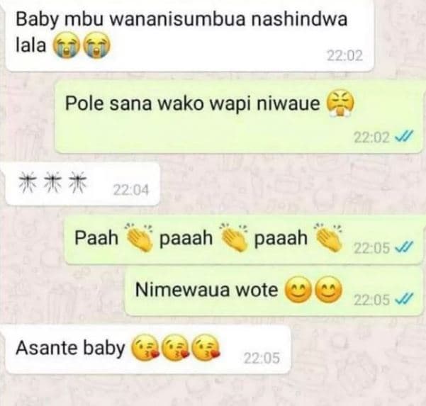 Baby mbu wananisumbua nashindwa lala 22.02 pole sana wako wapi niwaue 2202 paah