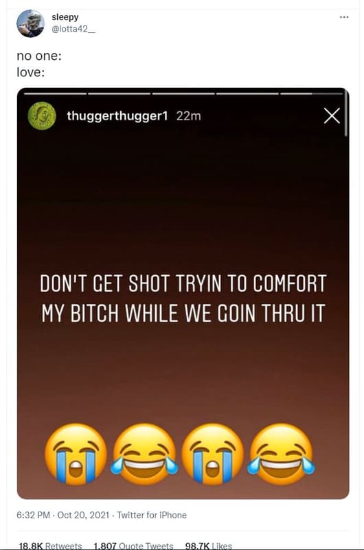 Sleepy lotta42 no one love thuggerthuggerı 22m don't get shot tryin to comfort m