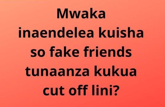 Mwaka inaendelea kuisha so fake friends tunaanza kukua cut off lini?
