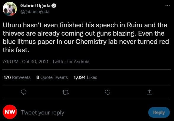 Gabriel oguda gabrieloguda uhuru hasn't even finished his speech in ruiru and th