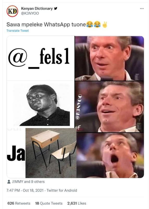 Kenyan dictionary kd k3nyoo sawa mpeleke whatsapp tuone translate tweer fels ja