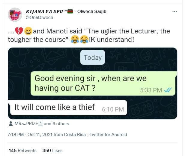 Kijana ya sputm oneolwoch olwoch saqib and manoti said the uglier the lecturer,