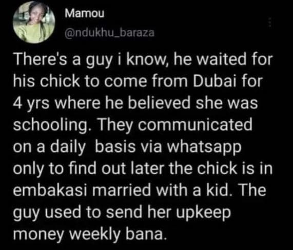 Mamou ndukhu_baraza there's a guy i know he waited for his chick to come from du