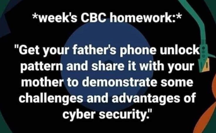 Week's cbc homework get your father's phone unlock pattern and share it with you