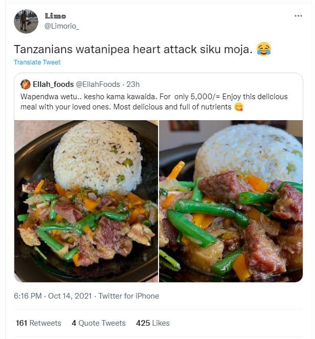 Limo limorio_ tanzanians watanipea heart attack siku moja. translate tweet ellah