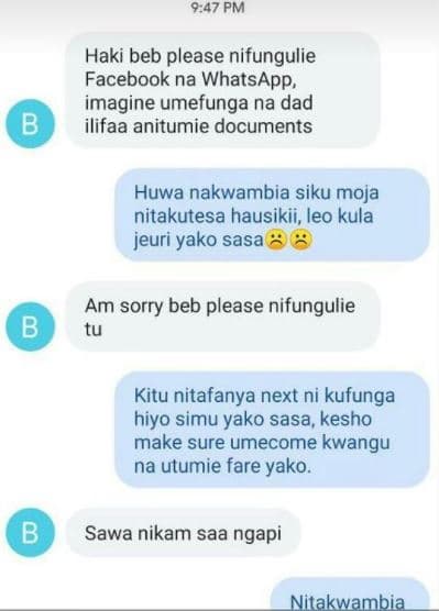 947 pm haki beb please nifungulie facebook na whatsapp imagine umefunga na dad i