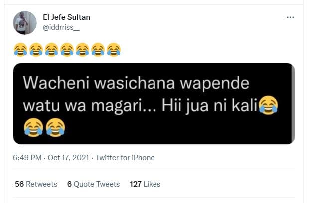El jefe sultan iddrriss geae4 wacheni wasichana wapende watu wa magari. hii jua