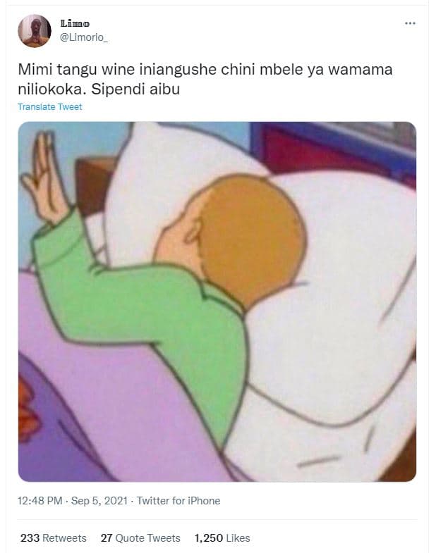 Limo limorio_ mimi tangu wine iniangushe chini mbele ya wamama niliokoka. sipend