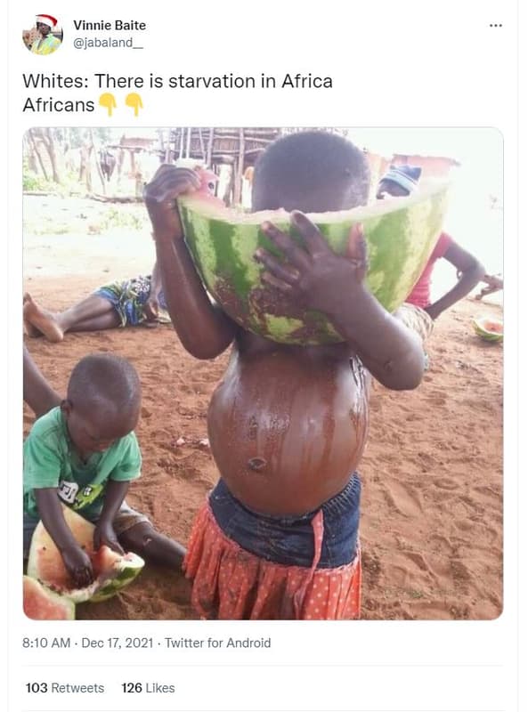 Vinnie baite jabaland whites there is starvation in africa africans 8.10 am dec
