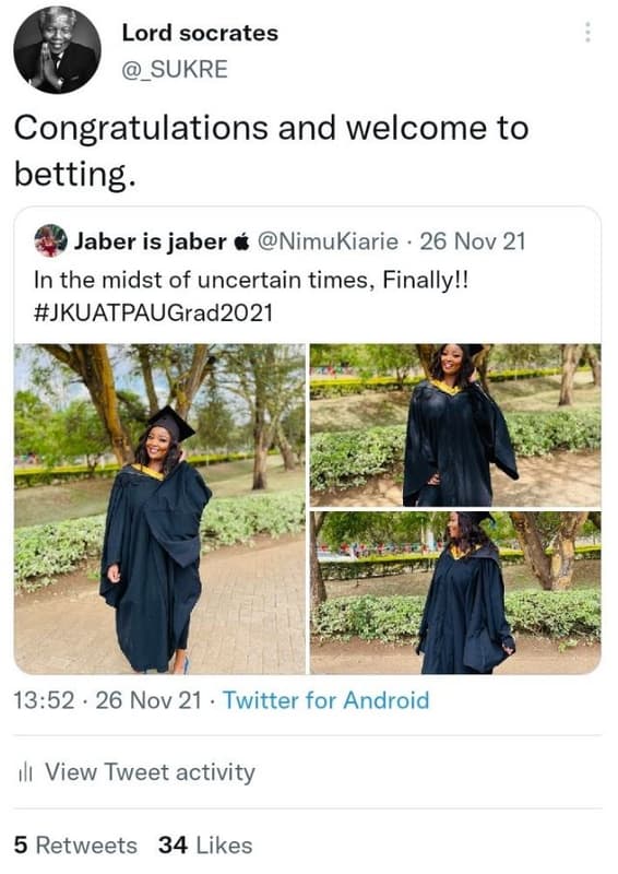 Lord socrates sukre congratulations and welcome to betting . jaber is jaber é ni