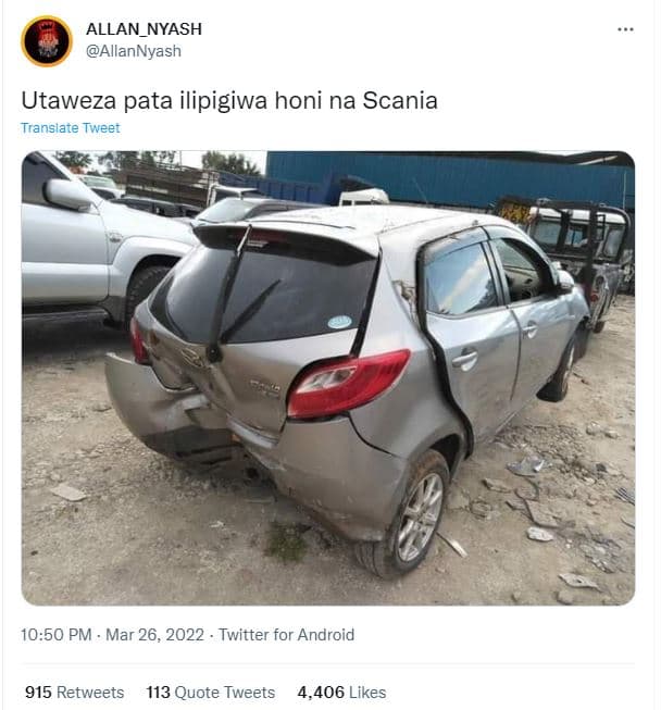 Allan_nyash allannyash utaweza pata ilipigiwa honi na scania translate tweer 10.