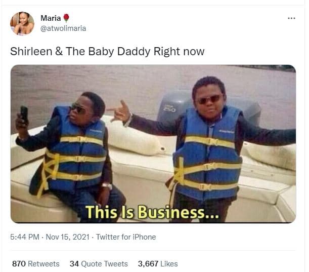 Maria atwolimaria shirleen the baby daddy right now this is business. 5.44 pm no