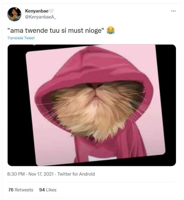 Kenyanbae kenyanbaea ama twende tuu si must nioge translate tweet 8.30 pm nov 17