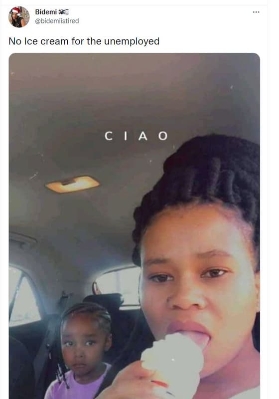 Bidemi bidemiistired no ice cream for the unemployed c ! a 0