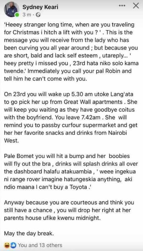 Sydney keari 3 m 6 'heeey stranger long time, when are you traveling for christm