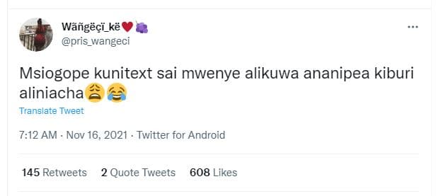 Wãñgëçi_kë pris_wangeci msiogope kunitext sai mwenye alikuwa ananipea kiburi ali