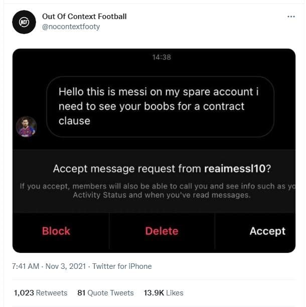 Out of context football nocontextfooty 1438 hello this is messi on my spare acco