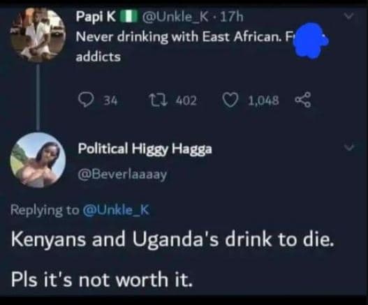 Papi k unkle_k . 17h never drinking with east african f addicts 0 34 l 402 1,048