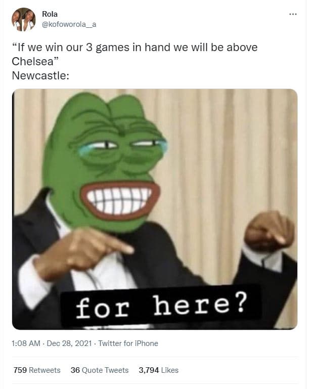 Rola kofoworola if we win our 3 games in hand we will be above chelsea newcastle