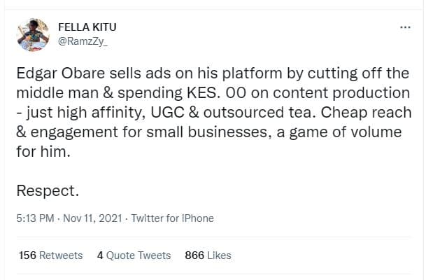 Fella kitu ramzzy_ edgar obare sells ads on his platform by cutting off the midd