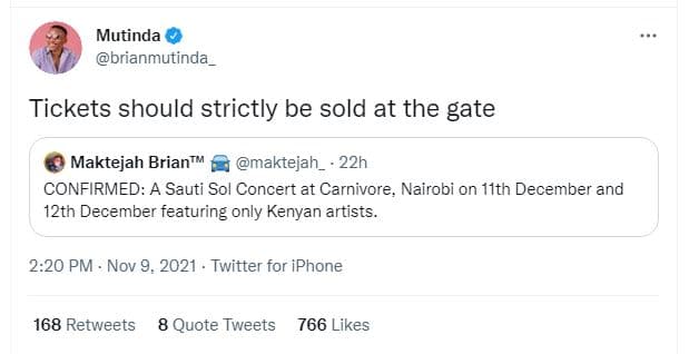 Mutinda brianmutinda tickets should strictly be sold at the gate maktejah briant
