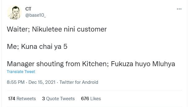Ct baselo _ waiter nikuletee nini customer me kuna chai ya 5 manager shouting fr
