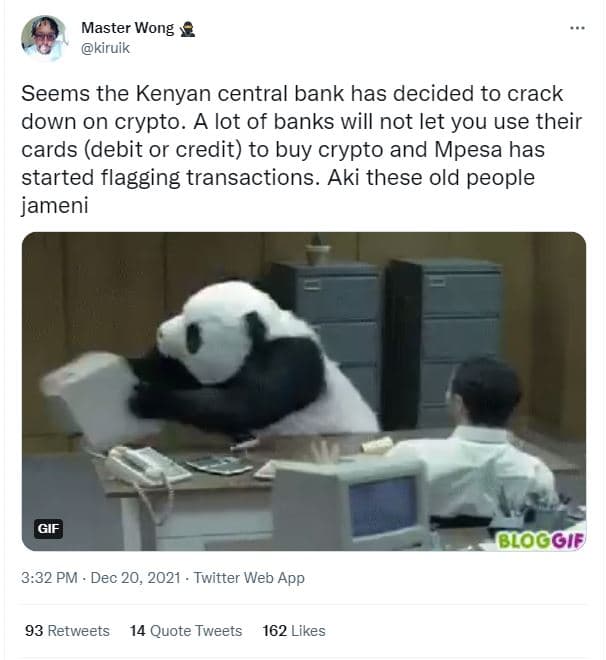 Master wong kiruik seems the kenyan central bank has decided to crack down on cr