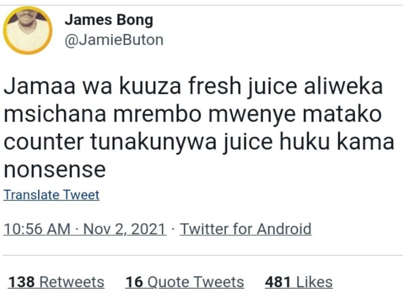 James bong jamiebuton jamaa wa kuuza fresh juice aliweka msichana mrembo mwenye